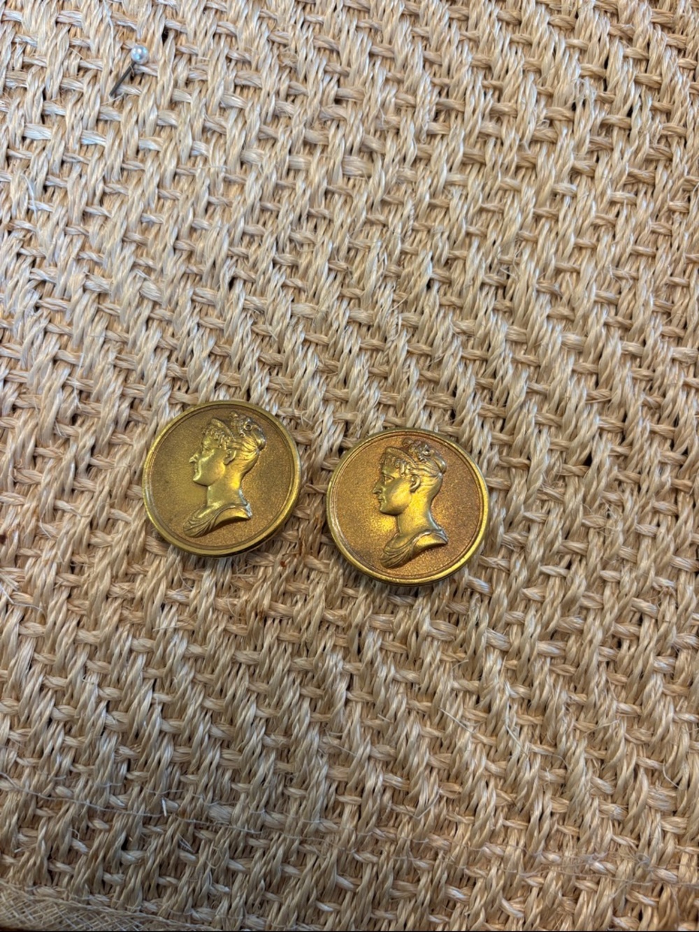 80s Gold Coin-Style Button Pair - Decorative Medallion